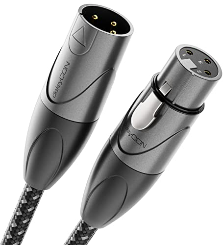 deleyCON 20m Cable de Micrófono XLR Macho a XLR Hembra (Calidad de Estudio, Cobre OFC) - Para Micrófonos, Amplificadores, Mesas de Mezclas, Estudios de Grabación, Altavoces - 3 Polos