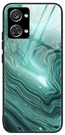 MAOGE Hülle für OnePlus Nord 2T 5G, Ultradünne Gehärtetem Glas Zurück & Weich Silikon TPU Rahmen Handyhülle Glänzend Marmor Case Stoßfest Schutzhülle, Grüner Planet