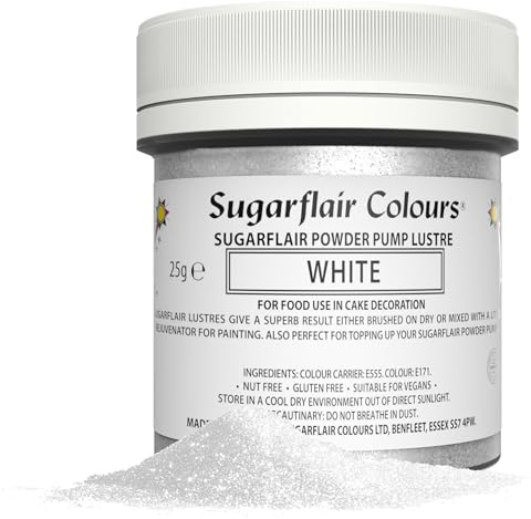 Sugarflair White Edible Glitter Dust Powder Pump Refill Tub - Food Colouring Powder, Edible Colour Dust, Brush On, Spray, or Add Rejuvenator to Create Eye-Catching Paint Effect - 25g
