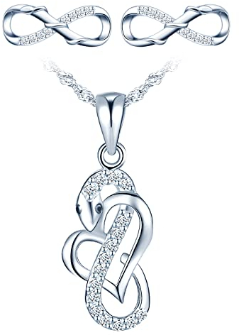 CPSLOVE Einzigartige Schlangen Halskette und Ohrringe für Damen Mädchen, 925 Silber Schmuck-Sets, Schlangen-Herz Ketten Anhänger, Unendlichkeitssymbol-Schlangen Ohrringe, Eingelegter Zirkon