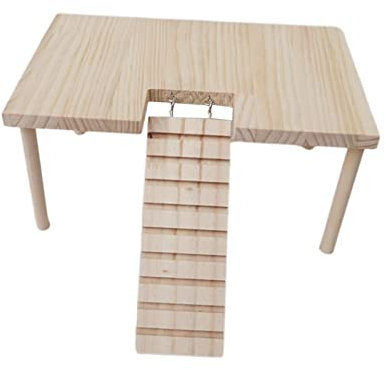 kowaku Small Animals Wooden Platform with Ladder Wood Desk Stand Habitat Decor Cage Accessories Durable for Hamster Parrot Birds Gerbil Supplies, 32cmx20.5cmx15.5cm