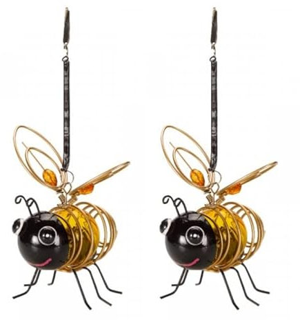 Garden Mile 2 Pack Hanging Solar Powered Bee Light Warm White Bug Lighting Black & Yellow Bumble Bee Novelty Outdoor Garden Lights Solar Power Hanging Light Lantern Indoor Outdoor Decorative Fun Light
