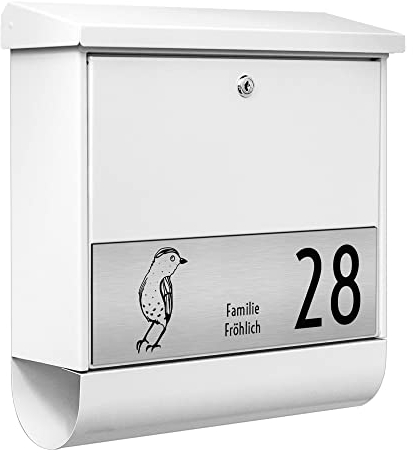 banjado® Burg-Wächter® Briefkasten weiß mit graviertem Namen/personalisierter Briefkasten 32x36x10cm / Postkasten/Briefkasten ohne Zeitungsfach/Briefkasten mit Namensschild