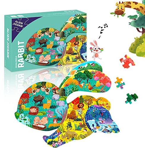 Puzzle Kaninchen Kinder,Besondere Puzzle für Kinder,Jigsaw Puzzle 120 Teile,Witzig Kinderpuzzle Geschenk,Tier Puzzle ab 3 4 5 6 7 8 9 Jahren für Jungen Mädchen