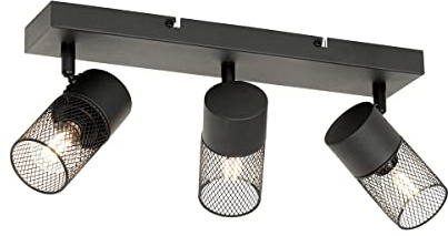 Qazqa Verstellbarer Deckenstrahler, Deckenspot - Jim - Schwarz, max. 40W, Geeignet für LED, 47cm, 3-flammig, Ideal als Küche lampe und Wohnzimmerlampe