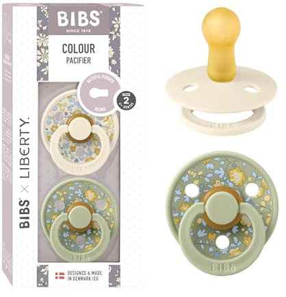 BIBS Colour Liberty Schnuller 2er-Pack, BPA-frei, Kirschform Nippel. Naturkautschuk/Latex, Hergestellt in Dänemark, Größe 2 (6-18 Monate), Eloise Sage