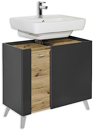 LINE Badezimmer Waschbeckenunterschrank in Anthrazit, Artisan Eiche Optik- Bad Unterschrank Badezimmerschrank mit viel Stauraum - 80 x 71,5 x 39,5 cm (B/H/T)