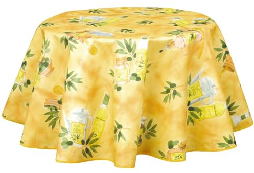 CPM Wachstuch Runde Provence Pistou – Durchmesser 150 cm – Gelb