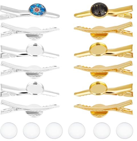 UNICRAFTALE 24 Stück 2 Farben Haarspangen DIY Blanko Haarspangen Für DIY Macaron Haarspangen Metall Cabochon Alligator Haarspangen Mit Glas Cabochons Für Frauen Kopfbedeckung Haar Accessoires
