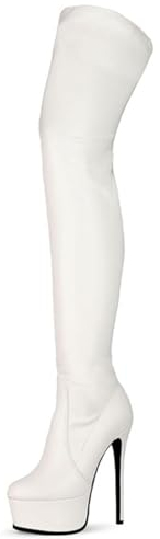 Stivali sopra Il Ginocchio a Spillo in Pelle Elasticizzata da Donna Stivali Alti alla Coscia con Plateau Sexy alla Moda Tacchi Alti Night Club Stivali da Pole Dance per Feste,Bianca,37 EU