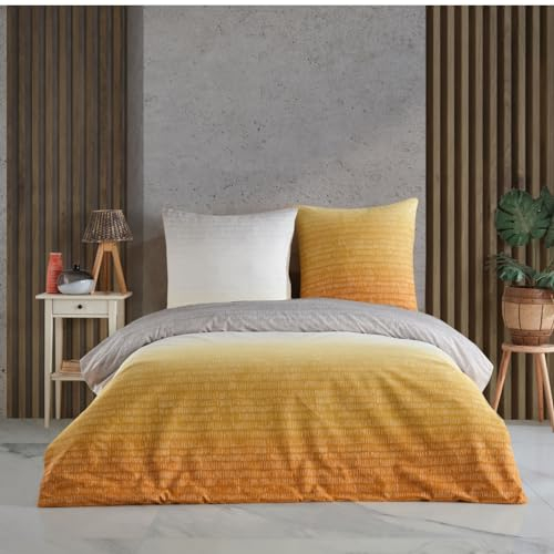Home Sense Bettwäsche Bettgarnitur Set Baumwolle mit Reißverschluss, weich Luxuriös Bettdeckenbezug Bettwäsche 200x220 cm + 2 Stück 80x80 cm Kissenbezug, Oeko-TEX Zertifikat, Breeze Gelb