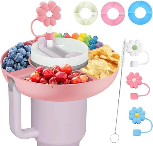 Twshiny Snackschale für Stanley Cup - Silikon Snack Tray Kompatibel Mit 1,2 l Wiederverwendbare Aufbewahrungsschale, Zubehör (Rosa)