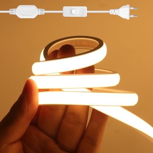 Wisada COB LED Streifen 50M,Warmweiß 3000K CRI≥90 Helligkeit Hohe Neon LED Band, Lumineszenz Linear Hohe Dichte 288LEDs/M LED Lichter mit 220V EU Schaltstecker für Wohnzimmer Schlafzimmer, Weihnachten