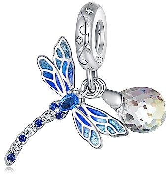 NINGAN 925 Sterling Silber blau Tropfen Glasur Libelle Anhänger Kompatibel mit Damen Armband Halskette Charme Anhänger Damenarmband Perlen