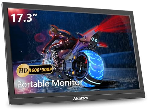 Akntzcs Portable Monitor 17.3 Inch HDMI USBC Travel Monitor HD 1600x900 Second Computer Monitor for PC Laptop Desktop Switch Xbox Ras Pi, Built-in Kickstand