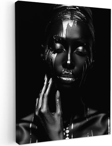 MuchoWow© Wandbilder 50x70 cm Schlafzimmer Home Deko Wohnung Bild Wohnzimmer Fotoleinwand Wand Bilder Leinwand Wall Decor Frau - Silber - Malerei - Schwarz und weiß - Porträt