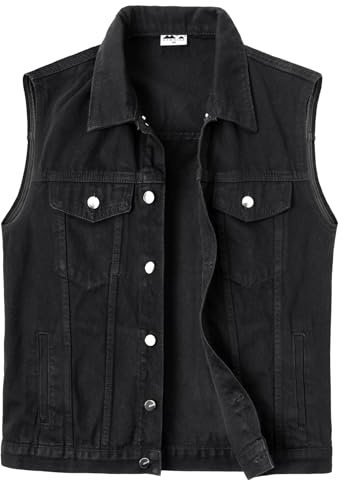 KTWOLEN Denimväst knappar för män vardaglig motorcykel jeans väst gata cowboy väst ytterkläder lastbilsväst ärmlös denimjackor