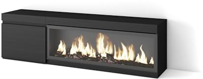 Skraut Home | Meuble TV | Banc Télé | Grand Espace de Rangement | 160 | pour Les TV jusqu'à 65 | Cheminée électrique XXL | Style Moderne | Noir