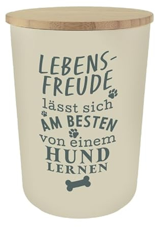 History & Heraldry Personalisierte Futterdose, Vorratsdose zur Aufbewahrung m.Holzdeckel u. Silikondichtung f.Katzen u. Hunde Accessoires - Leckerlidose Lebensfreude