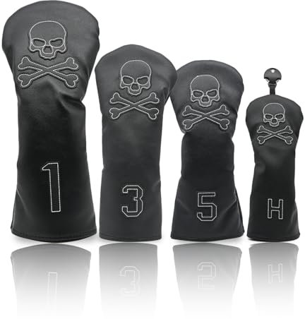 4 coperture per mazze da golf, in pelle PU, con teschio, per driver, legni da fairway e ibridi, si adattano alla maggior parte delle mazze da golf