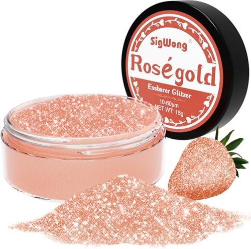 Essbarer Glitzer für Getränke, 15g Goldpulver Essbar für Torten, Essbarer Glitzer für Torten Cocktail Glitzer, Lebensmittelfarb Pulver Farbe für Cocktail Dekoration, Getränke–Roségold