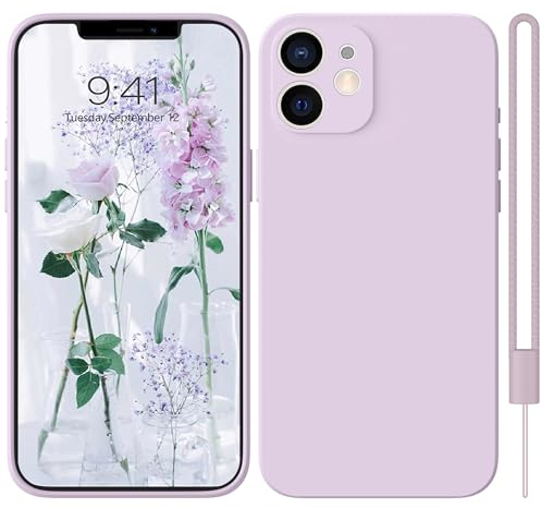 HGH für iPhone 12 Hülle Silikon Case, Hanyhülle für iPhone 12 Ultra Dünn Slim mit Microfiber, Kratzfeste Rundumschutz Case Schutzhülle Hülle für iPhone 12 6.1'' Lila