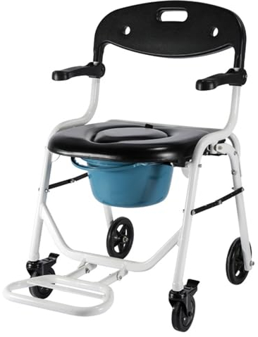 ELZEM Toilettenrollstuhl Höhenverstellbar Tragbarer Mobiler Toilettenstuhl Duschstuhl Für Ältere Menschen Und Behinderte B