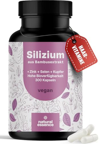 Silizium Komplex - 300 Kapseln mit 500mg Silicium mit Zink, Kupfer und Selen - Kieselsäure aus Bambusextrakt - Beliebt bei Frau Haarausfall - Haarvitamine - Vegan und produziert in Deutschland