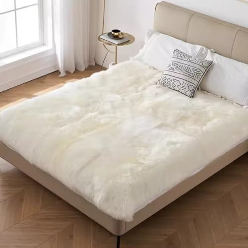 Lammfell Matratzen Topper Lammfell Matratzentopper Wolle Matratzenauflage Schaffell Bett Topper Fell Unterbett Matratzenschoner Topper Bezug Matratzenbezug Matratzenschutzbezüge Lammfell Bettauflage(2