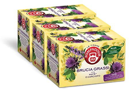 Pompadour, Tisana Brucia Grassi PLUS con Mate e Carciofo, 54 Filtri (3 Confezioni da 18 Filtri), Favorisce il Metabolismo dei Lipidi e una Depurazione dell’Organismo, Senza Lattosio, Glutine, Vegan