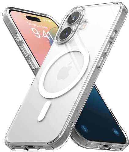 Ringke Fusion [Compatible with MagSafe] Designed for iPhone 16 Case, Transparent Hard PC Back Shockproof TPU Bumper Protective Phone Cover - Magnetic Clear