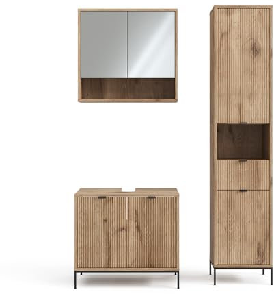 Vicco Badmöbel-Set Eliza, Badezimmerschrank-Set, Viking Oak, 3 Teile mit Hochschrank