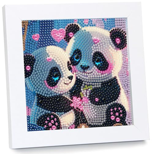 Mandun Art Panda Diamond Painting Kinder Mit Rahmen Panda Diamant Painting Bilder Kinder DIY Mosaikherstellung Arts Craft für Home Wand Decor Geschenk 18x18cm
