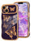 Urarssa for iPhone 14 Case, Womens Girls Cute Butterfly Pattern Curly Wave Frame Case, Shockproof Raised Lens Protection Soft Silicone TPU Bumper Luxury Plating Glossy Phone Cover, Dark Purple