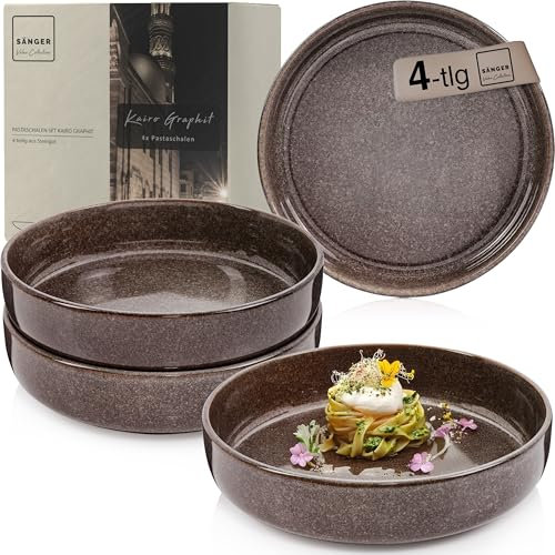 Sänger Kairo Graphit | Pastaschalen 4 teilig, 4x Nudel Schalen aus Steingut, Schüssel Set spülmaschinenfest mikrowellenfest kratzfest, große Schüssel Mocha Braun 800 ml | VALUE COLLECTION