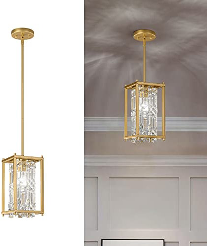 ZPBSJ Kronleuchter Modern Kronleuchter Kristall，Luxuriöse Kristallkronleuchter Goldener Vintage-Metallkäfig Anhänger für Schlafzimmer, Esszimmer, Wohnzimmer, Bar (Quadrat 1-Licht)