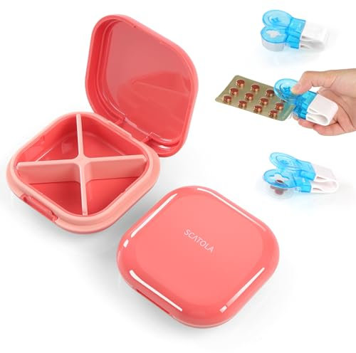 AOOWU Tablettenbox 7 Tage, Pillendose 4 Fächer, Medikamentenbox Klein Handlicher mit Großen Separaten Fächern für Medikamente,Vitamine, Fischöl usw,Tablettenspender für Reise und Tägliches (Rot)