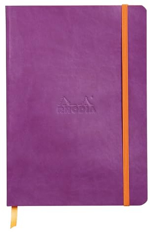 Rhodia 117819C - Kladde - Notizbuch Rhodiarama A5 (14,8 x 21cm), Softcover, 80 Blatt elfenbein 90g, kariert, Lesezeichen, Gummizugverschluss, Cover aus Kunstleder, Violett Lila, 1 Stück