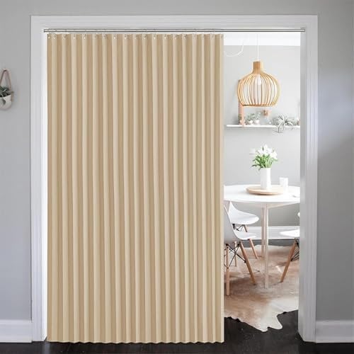 SK Studio Magnetic Folding Door Curtains Accordion Style Closet Curtains Room Divider Pleated Drapes with Hooks for Office Bathroom Bedroom Doorway, 1 Panel, Beige, W44 x L77