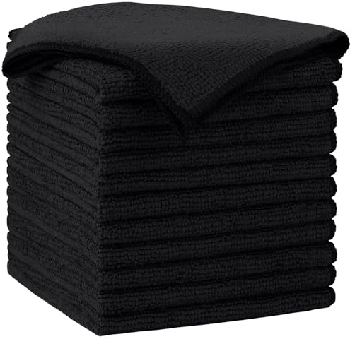 AIDEA Microfiber Cleaning Cloth-12PK, Soft Microfiber Towels for Cars, Absorbent Cleaning Rags, Lint-Free Streak-Free Wash Cloths for House, Kitchen, Window(12in.x12in), Black