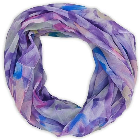 styleBREAKER Damen Loop Schal mit Brushstroke Herz Muster | luftiger Schlauchschal | weiches Halstuch für Frühling und Sommer aus Viskose 79 x 49 cm, Farbe:Violett
