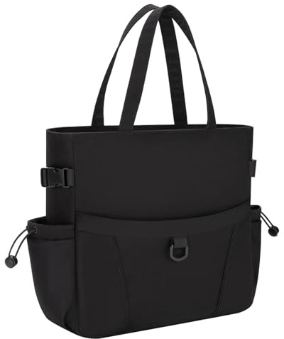 jooeer Borsa Tote Donna, Tote Bag in Poliestere con Scomparto per Laptop per Scuola Lavoro Viaggio Shopping, Nero