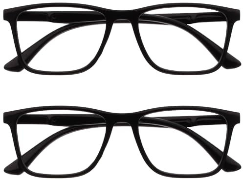 OPULIZE NYX Blue Light Blocking Reading Glasses - Anti-Glare Computer and Gaming Eyewear - 2 Pack - UV and Eyestrain Protection - Rectangular Frame - Black - Men Women - + 0.00