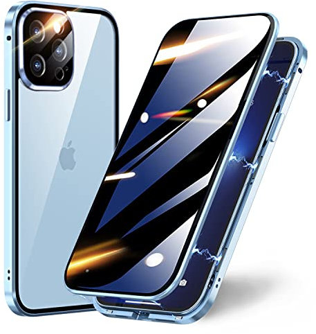 TOPF&B Privacy Case for iPhone 15 Pro Max,Magnetic Cover Built-in Privacy Screen Protector and Camera Protector,360 Degree Full Cover Metal Bumper Case for iPhone 15 Pro Max,Blue