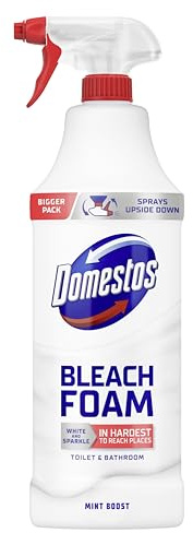 Domestos Mint Boost Bleach Foam sprays upside down for a sparkling clean even in the hardest-to-reach places 650 ml