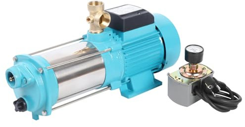 Pompa centrifuga autoadescante, 1300 W, in acciaio inox, pompa centrifuga, 4000 l/h, portata con interruttore a pressione, in acciaio inox, manometro e pressostato, pompa centrifuga