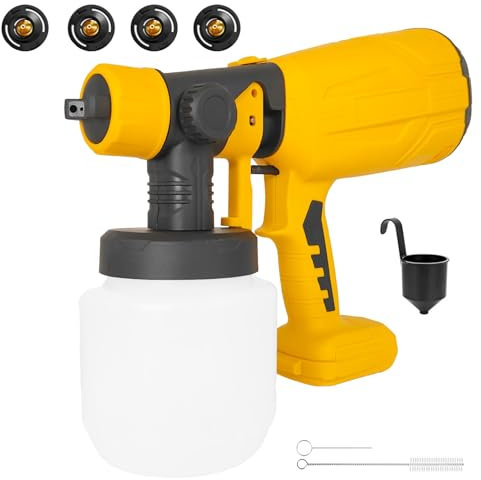 Cordless Paint Sprayer Compatible with Dewalt 18V 20V Battery HVLP Paint Sprayer with 4 Nozzles (1.0/1.5/1.8/2.5 mm) 3 Patterns Paint for Walls, Ceilings, Fence, Wood(No Battery)