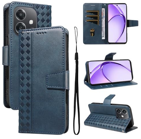 Portefeuille Compatible avec Oppo A5X / A3X 2024 / A3 2024 / A60 5G/ A40 / A40M Flip Stand Fente pour Carte Étui pour téléphone Fermeture magnétique Lanière Blue