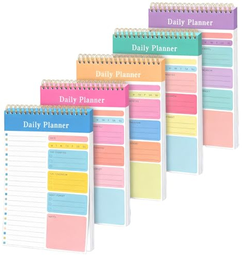 Tagesplaner-Notizblock, 5 Stück, To-Do-Listen-Notizblock, Checkliste, Produktivitäts-Organizer mit Stundenplan für Produktivität, Arbeit, Studium, Aufgabenplanung (5 Farben)