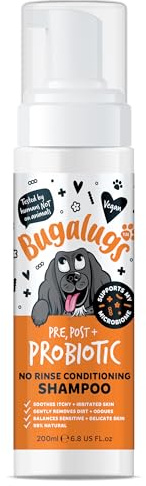 Bugalugs No Rinse Dog Shampoo for Itchy Skin with Prebiotics, Postbiotics & Probiotics for dogs - dog dry shampoo Foam dog shampoo for sensitive skin supports your dogs Microbiome